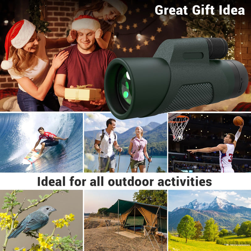 12x50 Monocular Telescope for Adults, High Powered Monoculars Compact Scope Portable Handheld Telescope with BAK-4 Prism FMC Lens for Bird Watching Hiking Camping Hunting Travel 12x50 Green