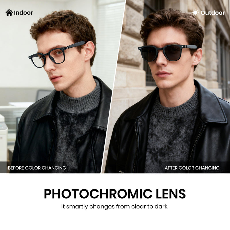 Cyxus AI Smart Photochromic Glasses, Meeting Transcription & Summaries 144 Language Translator 11h Playtime Voice Control HD Calls Business Travel AI8324 Black Frame-Photochromic Lens-Translation, Meeting Transcription & Summaries