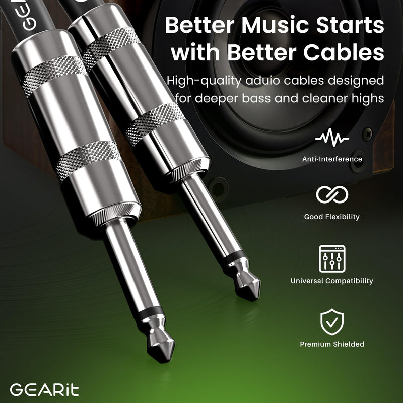 GEARit Audio Instrument Cable (25ft) 1/4 Inch to 1/4 inch Straight Male to Male for AMP Cord, Bass and Electric Guitar - Black/White 25 Feet