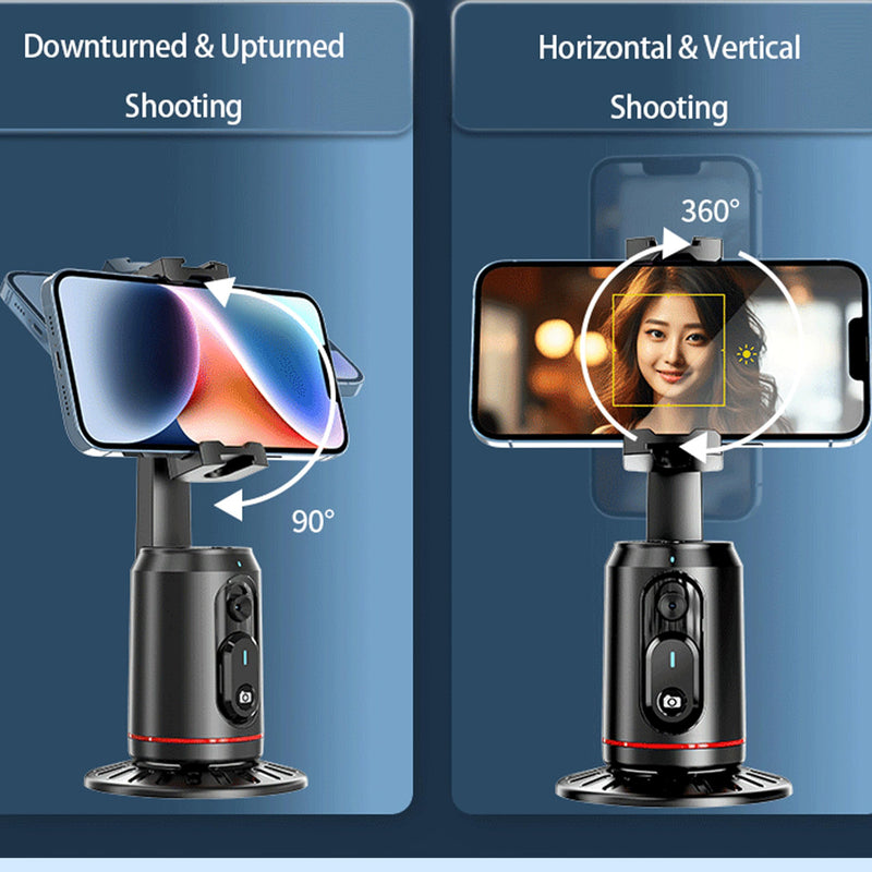 [AUSTRALIA] - Auto Face Tracking Phone Holder, 360° Rotation Face Body Phone Tripod Smart Shooting Camera Mount with Rechargeable Remote and Light for Live Vlog Streaming Video, Rechargeable BLACK 