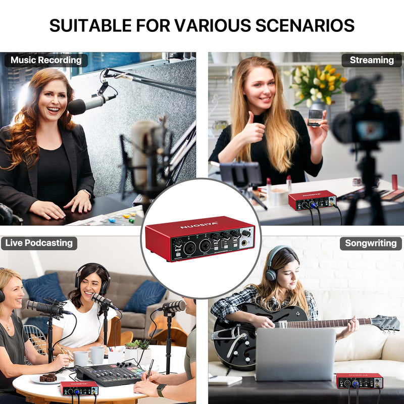 [AUSTRALIA] - USB Audio Interface for PC Computer Recording Music, Red 2x2 Guitar Audio Interface for Mac 24Bit/192kHz Podcasting Streaming for Vocalist Producer with 48V Phantom Power 