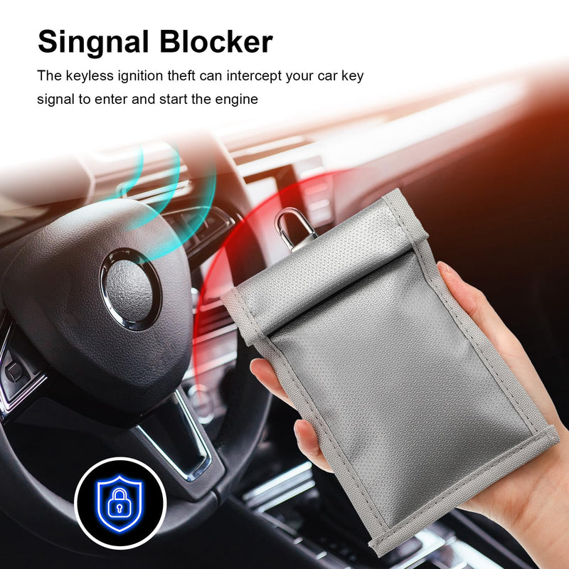 Shinylin 6 Pack Faraday Bags, Signal Blocking Pouches for Laptop Phone Car Key Tablet, Waterproof EMP Proof Anti Theft Anti Tracking Blocker Case (Silver) Silver