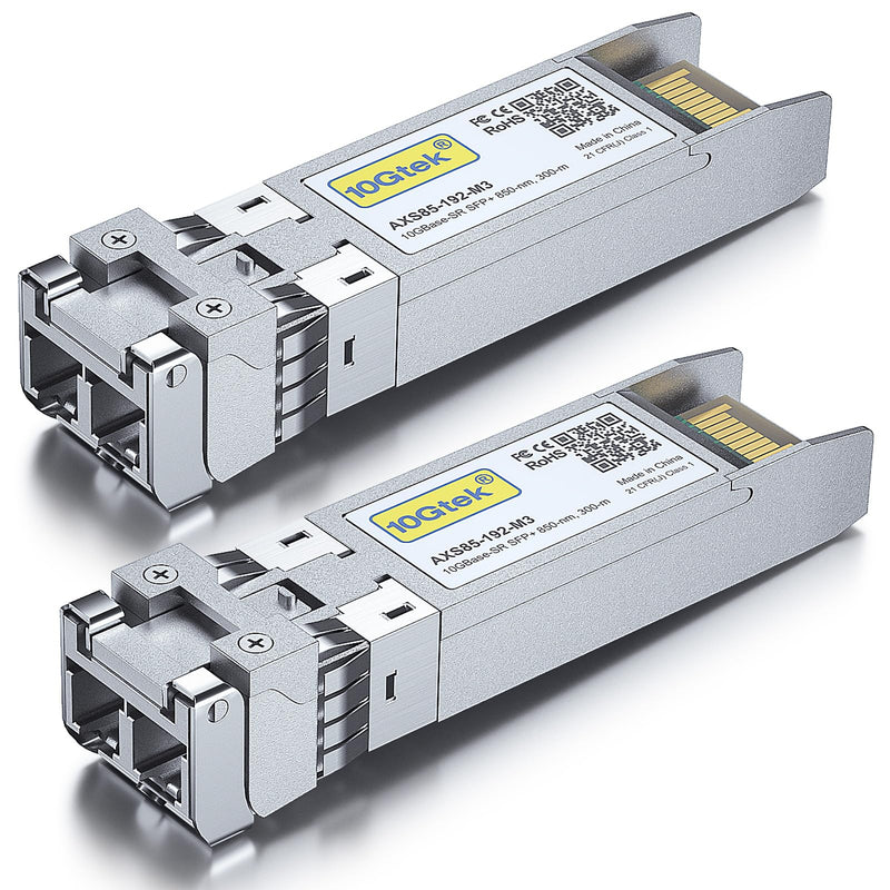 10Gtek 10GBase-SR SFP+ LC Transceiver, 10G 850nm Multimode SFP Module, up to 300 Meters, for Cisco SFP-10G-SR, Meraki MA-SFP-10GB-SR, Ubiquiti UniFi UF-MM-10G, Fortinet, TP-Link and More, Pack of 2 3) 10G-SR: 300m