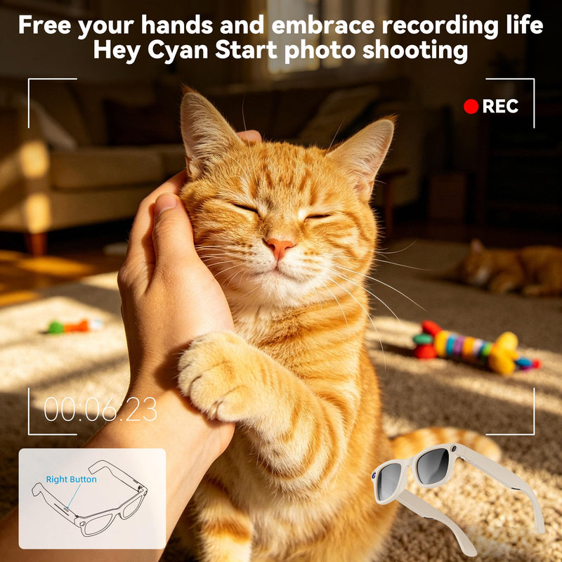 AI Smart Glasses with Camera, 1080P HD Anti-Shake Recording Glasses | ChatGPT Voice Assistant, UV Protection, Real-Time Translation,Open Ear Earbuds for Travel/Meetings/Vlog White