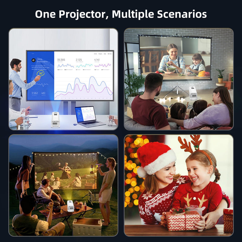 [AUSTRALIA] - Mini Projector, Portable Projector 4K & Full HD 1080P Support, 270° Rotation Outdoor Projector, Movie Projector Compatible with Smartphone, TV Stick, Laptop, PS4, HDMI, USB Ivory 