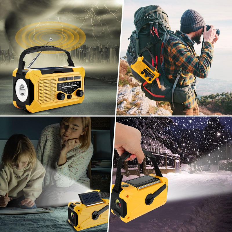 10000mAh Emergency Hand Crank Radio with LED Flashlight, AM/FM NOAA Portable Weather Alert Radio, Solar Powered Radio with Phone Charger, USB Charged, Headphone Jack, SOS Alarm, Compass (Yellow) yellow