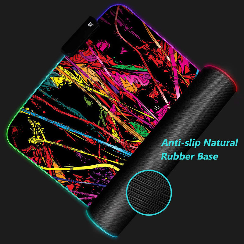 Luasao RGB Gaming Mouse Pad with Coffee Coaster, Color Skull Design XXL Large Glowing LED Mousepad, Anti-Slip Rubber Base, Computer Keyboard Desk Mouse Mat 31.5 X 11.8 Inch