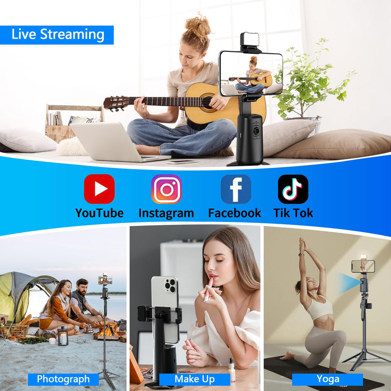 Auto Face Tracking Tripod 360° Rotation, 67" Tripod for iPhone Selfie Stick,Phone Tripod Stand Holder with Remote Gesture Control,No App, for Live Video Tiktok Live Vlog Streaming Video LY-US-A200+55S