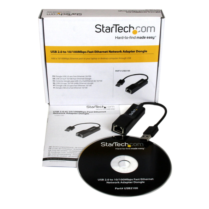 StarTech.com USB 2.0 to 10/100 Mbps Ethernet Network Adapter Dongle - USB Network Adapter - USB 2.0 Fast Ethernet Adapter - USB NIC (USB2100), Black Standard