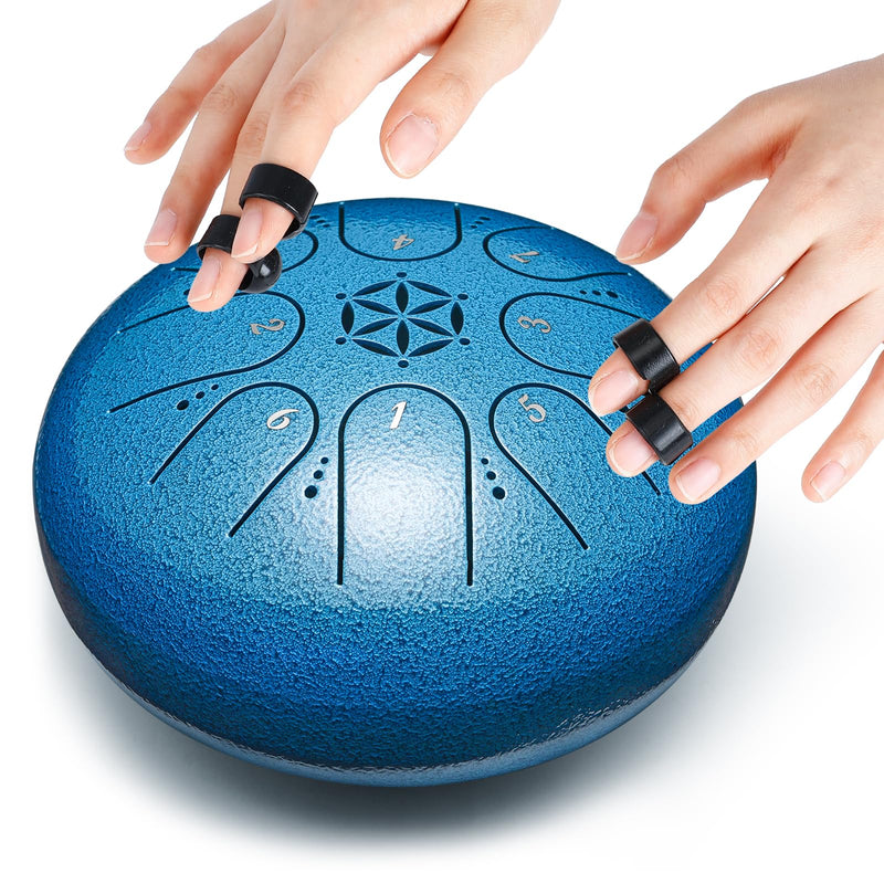 Steel Tongue Drum Percussion: 6 Inch 8 Notes Musical Instruments, Music Gifts for Family Friends (Seablue) Seablue