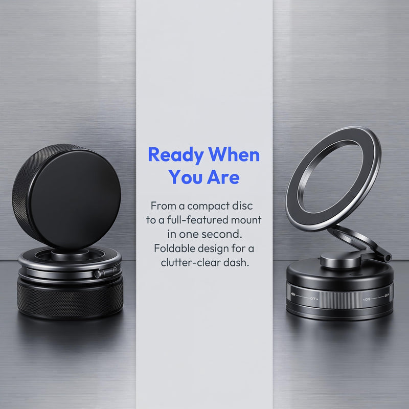 Magnetic Car Phone Holder, 25kg Vacuum Suction Foldable Alloy Dash Mount | 25kg magnetic car phone holder with vacuum suction, foldable alloy stand, multi-angle dash mount for trucks.
