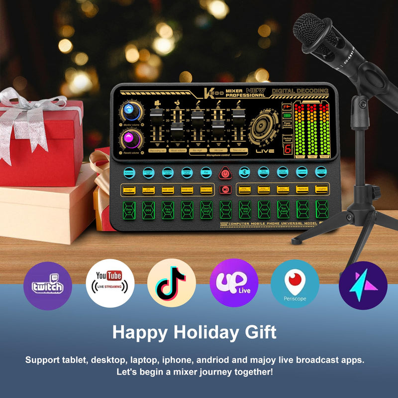[AUSTRALIA] - Podcast Equipment Bundle, Basic Audio Interface with Mic and Stand, Denosing, Ducking, Loopback, Easy Used Podcast Bundle for KTV,Streaming,Podcasting, Game, PS5, Gift,YouTube, TikTok(Black) Black 