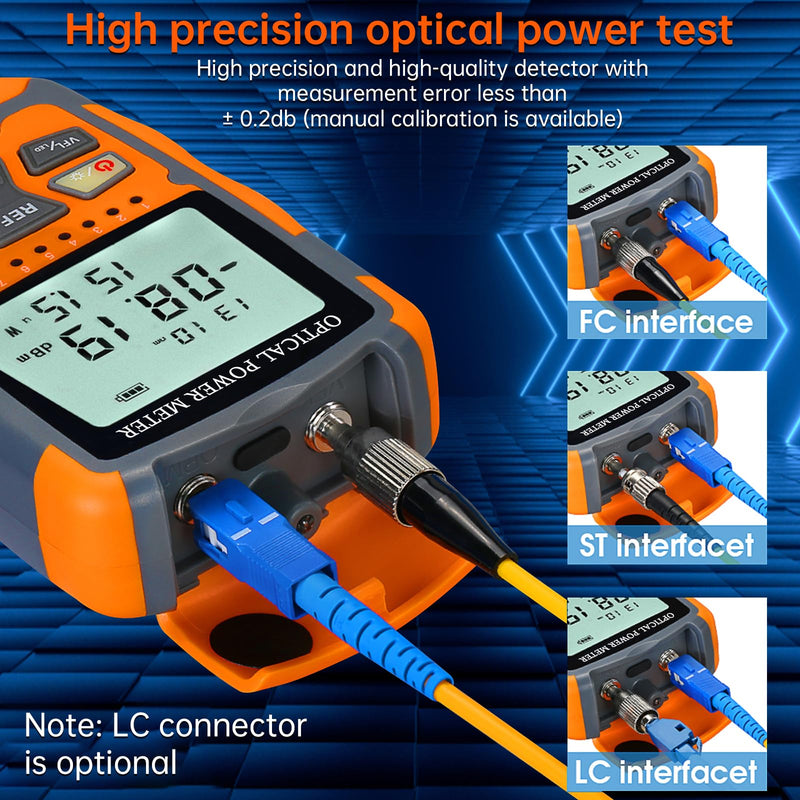 [AUSTRALIA] - Fiber Optic Tester Portable Fiber Light Power Meter SC/FC/ST Universal Interface Fiber Tester Built-in 10Km Visual Fault Locator (OPM&VFL) with FC to LC Adapter 1 