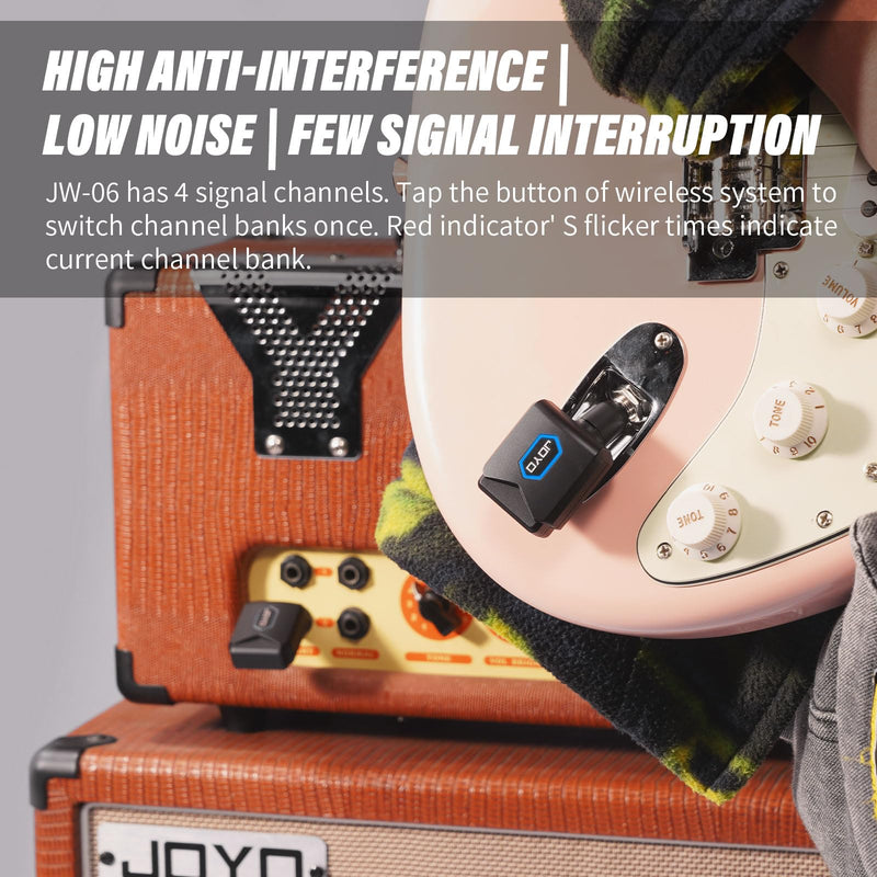 [AUSTRALIA] - JOYO Wireless Guitar System 5.8GHz Wireless Guitar Transmitter Receiver with Charging Box 4 Signal Channel for Guitar Bass Electric Instruments (JW-06) 5.8Ghz with Charging 