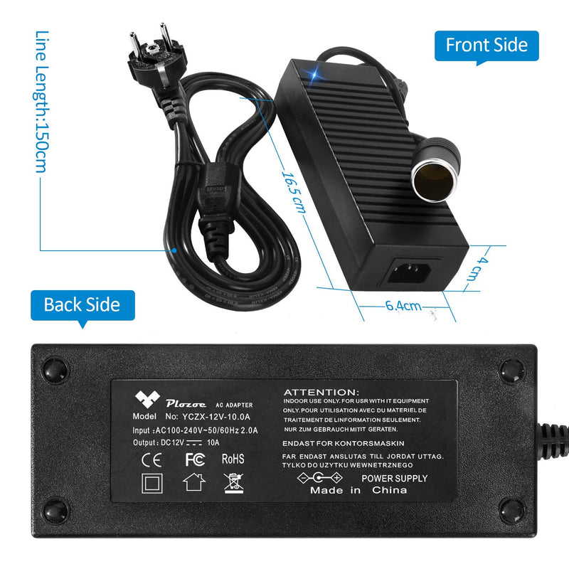 Plozoe Car power adapter, 120 W, 12 V, 10 A, AC-DC voltage converter, 230 V to 12 V, car power adapter, 12 V power supply cigarette lighter, voltage converter 230 to 12 V, converter 220 V to 12 V.