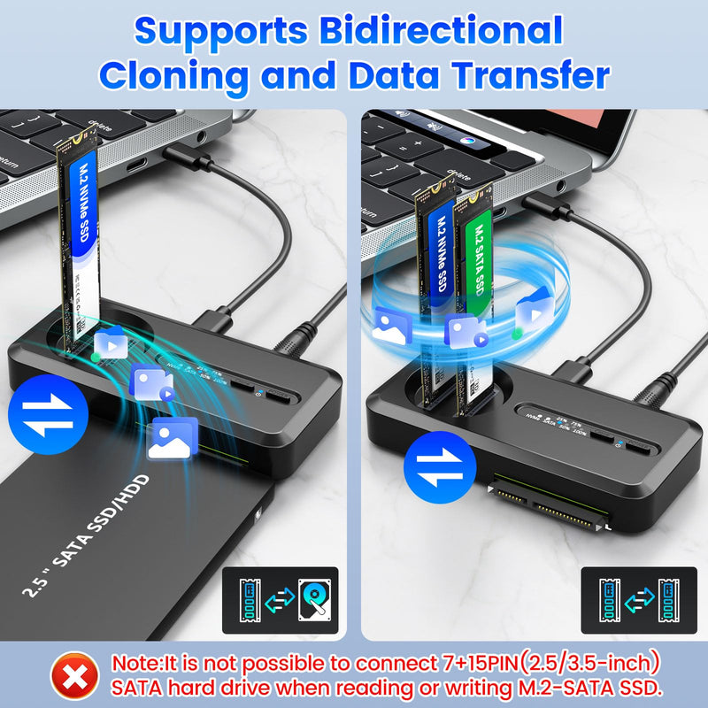 M.2 NVMe to 2.5'' 3.5'' Offline Clone Enclosure, SATA SSD to NVMe SSD Enclosure Adapter Cloner, 10Gbps Standalone Clone Duplicator