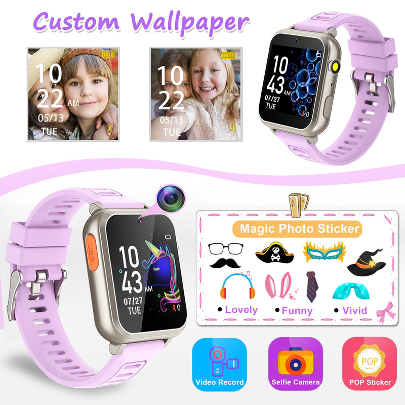 Wiszodet Smart Watch for Kids Toys for Girls Ages 4-12 Years Old, Kids Smart Watch Girls Toys with 24 Puzzle Games HD Touch Screen Camera Alarm Clock Birthday Gift for 6 7 8 9 Year Old Girl Silver Purple