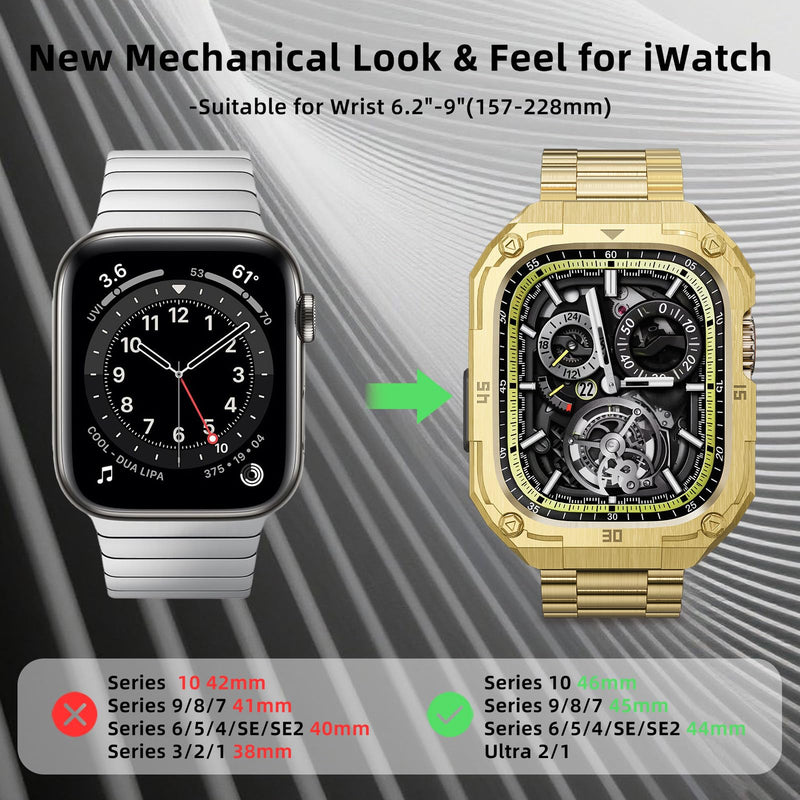 Casual Stainless Steel Case with Band Compatiable for 49mm Apple Watch Ultra Bands for Men,Metal Apple Watch Bumper Case Cover with Strap for iWatch Band Ultra 3/2/1,Gold Gold-3 49mm (Ultra 3/2/1）