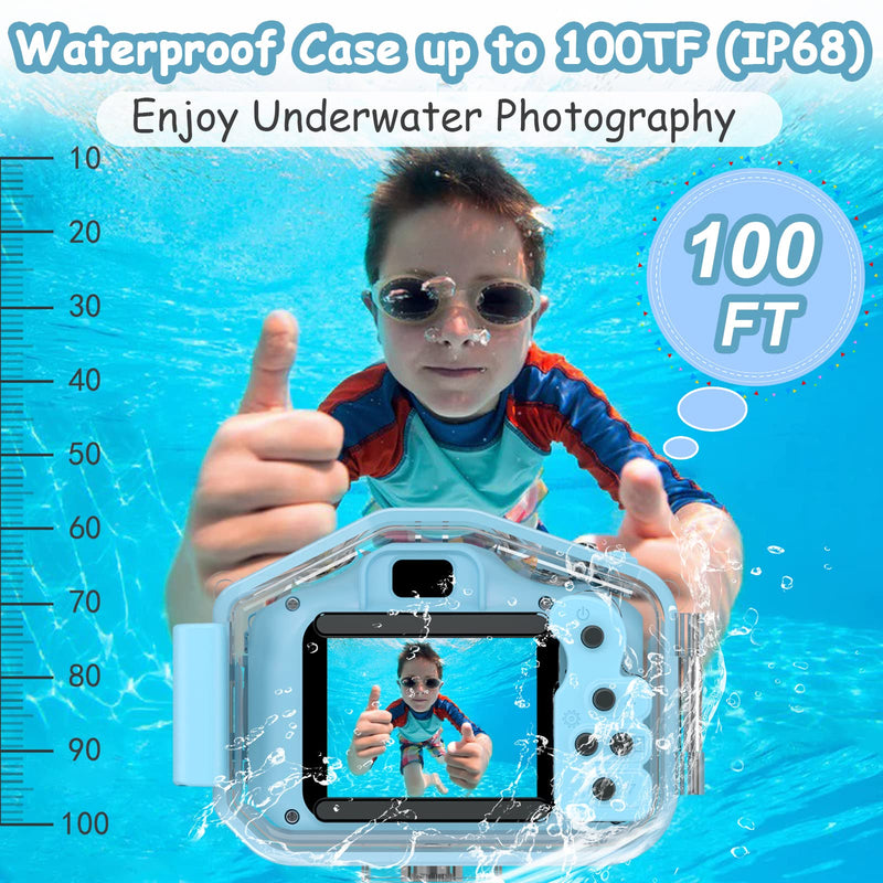 Kids Waterproof Camera for Boys, Christmas Birthday Gifts for Toys 3-12 Year Old, Mini Children Underwater Digital Action Camcorder (Light Blue) Light Blue