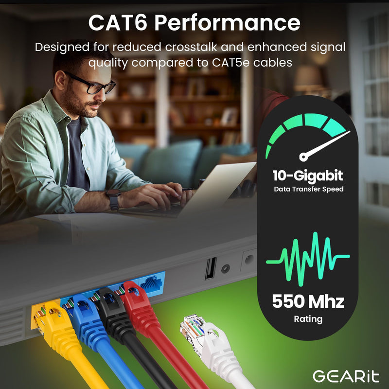 GEARit 20-Pack Cat6 Patch Cable 2 Feet Cat 6 Ethernet Cable Snagless Flexible Soft Tab - Premium Series - Red
