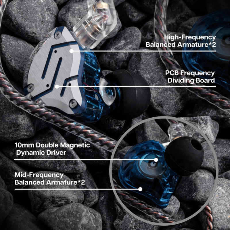 Linsoul KZ ZS10 Pro in Ear Earphones (Without Mic, Glare Blue) +Tripowin Zonie 16 Core Cable(Recessed 2pin, 3.5mm, Moss)