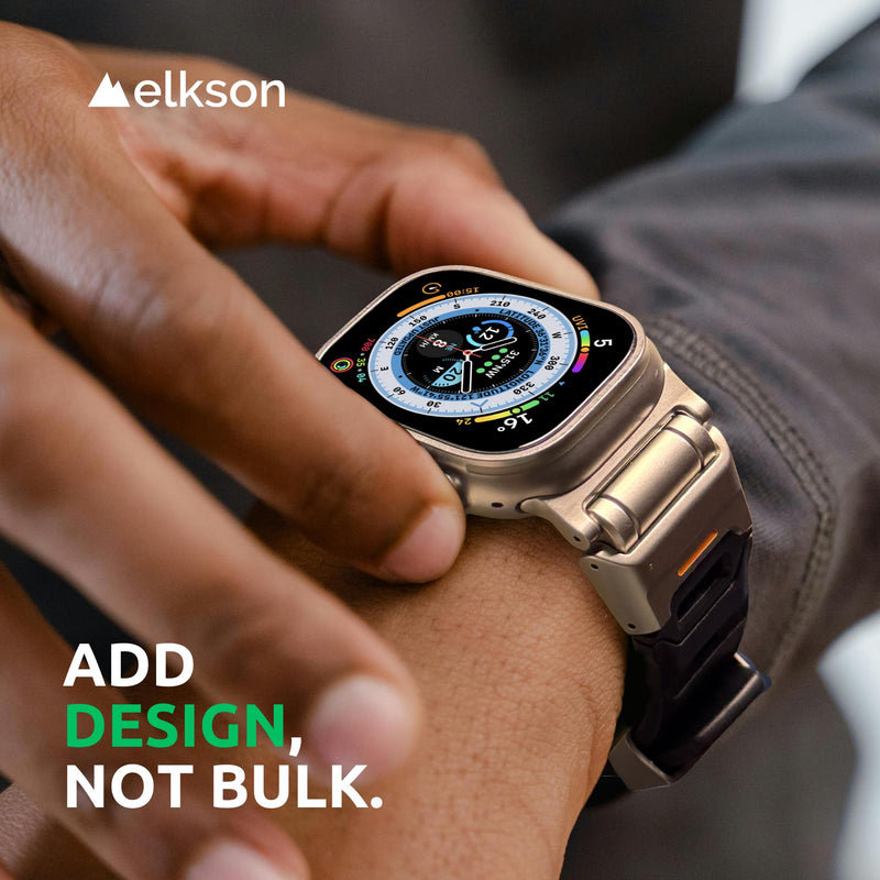 elkson Fusion Band for Apple Watch Ultra 3 2 1 49mm Series 11 10 46mm 9 45mm SE3 44mm – Stainless Steel Silicone Strap, Sweat-Resistant Breathable Secure Fit for Sports Work Travel Everyday Wear Black Stainless Steel / Black Silicone