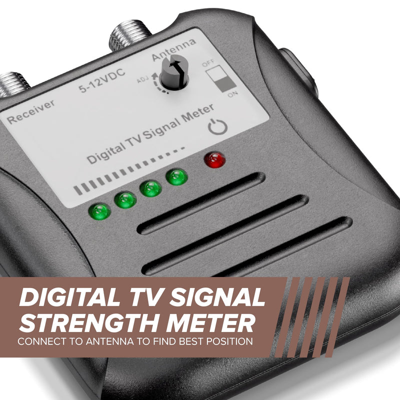 THE CIMPLE CO Antenna Signal Strength Meter for TVs, RVs, OTA Antennas - TV Channel Finder and Sensitivity Adjuster - Over-the-Air Signal Tester with LED Indicators and Coaxial Cable, Black