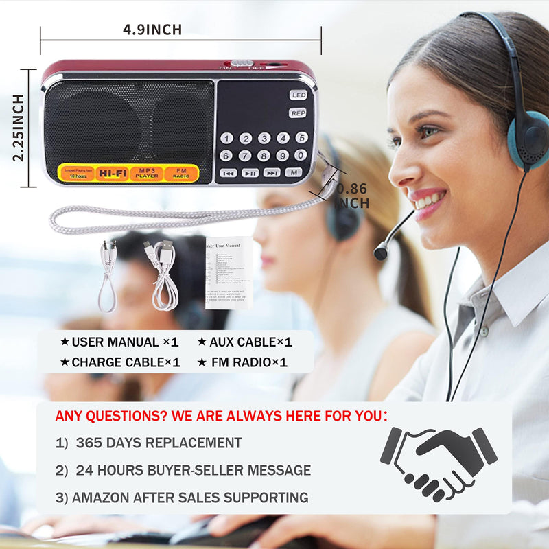Leting Portable AM/FM Radio and MP3 Speaker, Mini Rechargeable Radio with 0-9 Number Keys for Direct Song & FM Tuning, TF Card/USB Support, Built-in Flashlight, Clear Reception (Red) RED