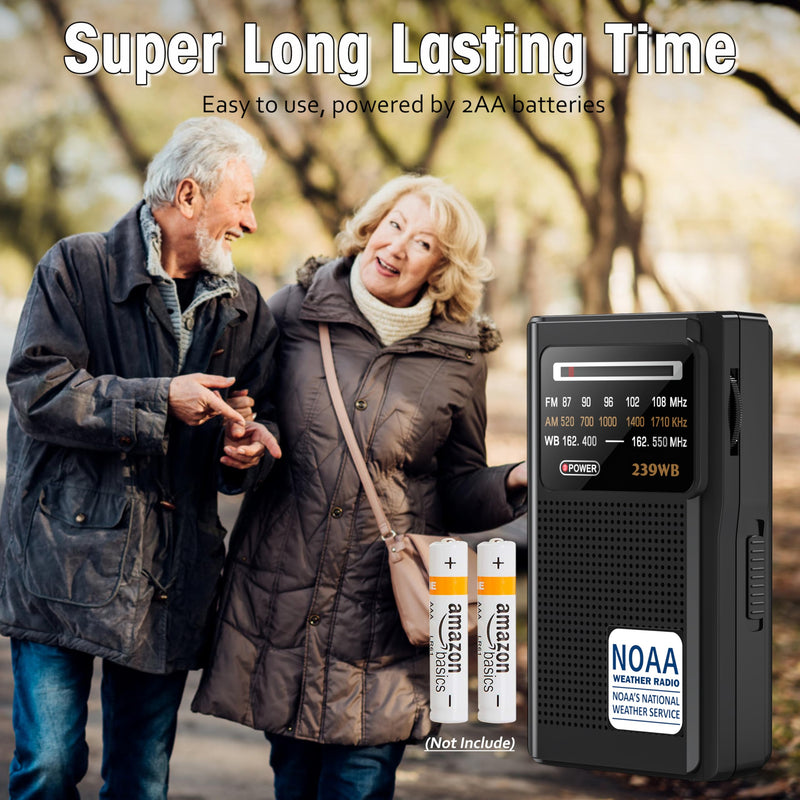 [AUSTRALIA] - Greadio NOAA Weather Radio, Stereo Earphone Jack,AM/FM Battery Operated Transistor Portable Radio with Best Reception,Powered by 2 AA Battery for Emergency,Hurricane,Running, Walking,Home(Black) Black 