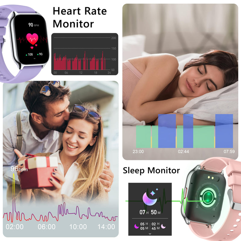 2-Pack Smart Watch with 4 Bands, 2.0" Fitness Tracker Watch(Dial/Answer Calls) with Heart Rate/Blood Pressure/Blood Oxygen Monitor for Android iOS