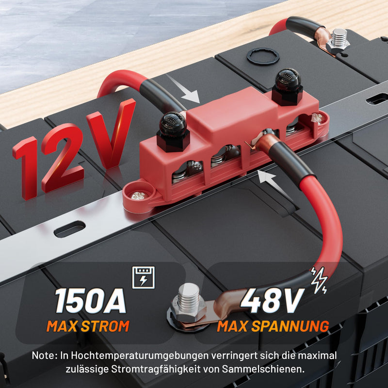 RED WOLF 250A Busbar Distribution Block 12V-48V DC, Distribution Rail with 4x M8/M10 & 3x M4 Terminal Bolts (M8)