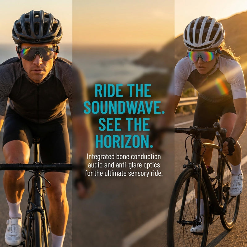 Bluetooth Cycling Glasses, Open-Ear Audio Sunglasses with Wind-Reducing Mic for Cycling, Running, Driving Nebula Blue