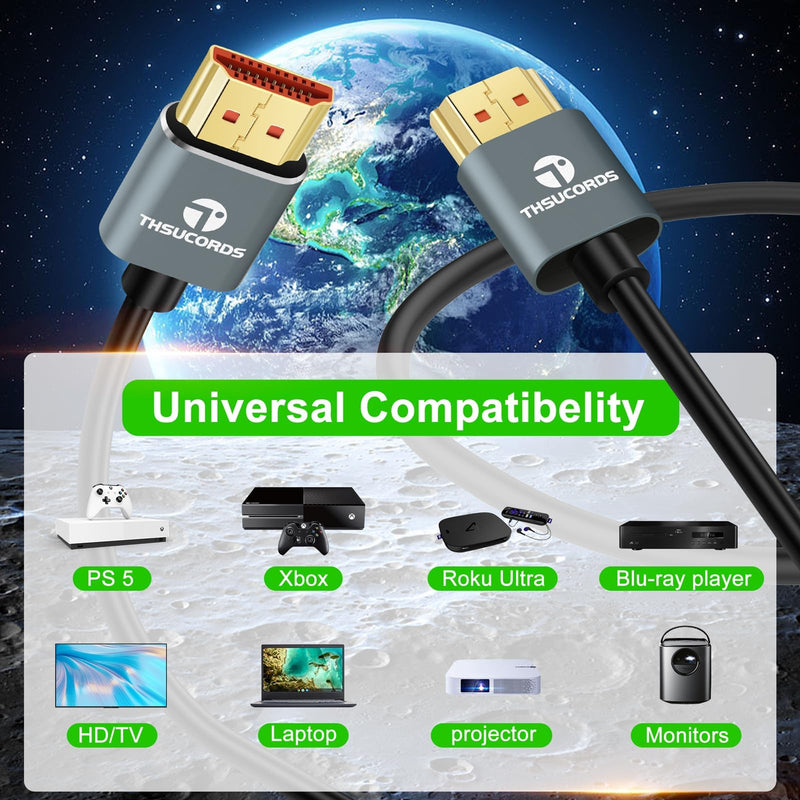 Thsucords Ultra Thin 8K 4K HDMI Cables 3.3FT 10 Pack, Slim & Flexible Soft High Speed HDMI 2.1 Lead Support 4K@120Hz 8K@60Hz 48Gbps for Roku TV/HDTV/PS5/Blu-ray 10-PACK