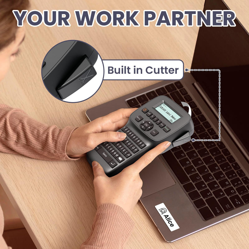 [AUSTRALIA] - Label Maker Machine with Tapes Waterproof, Rechargeable Label Maker Portable, Keyboard Label Maker with Backlit Screen, Bluetooth Labeler for School Office Industrial Use, LM1600 Black 