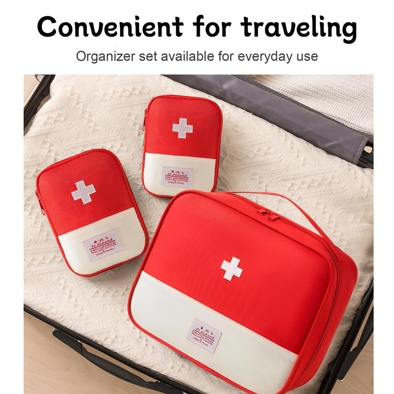 CHENKEE Pack of 4 Portable Medicine Bag, Large Capacity Medical Emergency Bag, Travel Pharmacy Bag, Waterproof, Medication Bag for Home Office Travel (Red), red