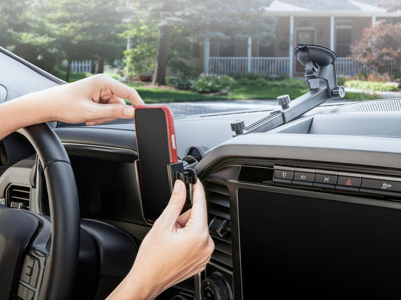 WeatherTech WindshieldFone with Extension - Universal Windshield-Mounted Car Phone Holder - Black Plastic Knobs Extension Arm (7.75 - 15.31 Inches)