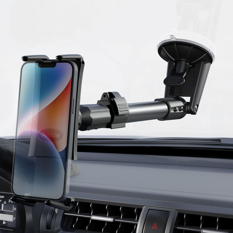 ARKON Mounts Slim-Grip Ultra Windshield Car Phone Mount | Universal Fit Phone Holder | Strong Suction Hold | Arm Extends for Long Dashboards | Compatible with iPhone, iPad Mini, Galaxy, and more