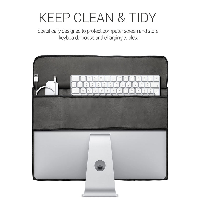 kwmobile Cover Compatible with 24-26" Monitor - 3-in-1 Case with Storage for Mouse, Keyboard - Dark Grey