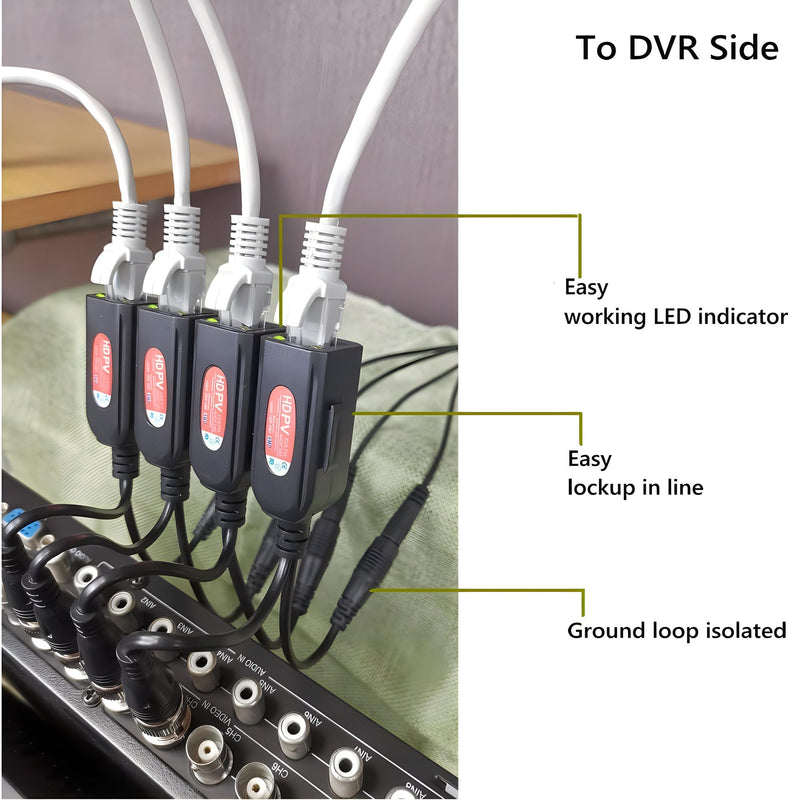 Ultra-Compact Video Balun 8-Pack | 4 Pairs Passive BNC to RJ45 Adapter | Power-Included CAT5 Converter | Enhanced 1080P-8MP Analog Surveillance Camera Ethernet Transceiver