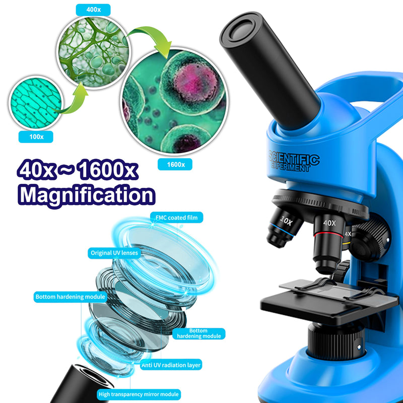 [AUSTRALIA] - Kids Microscope,40-1600x Microscope Kit for Kids Beginners Children,STEM Kit,Prepared Slides,LED Light and Configured Various Operating Tools- Science Experiment Toy for Kids Ages 6-12 