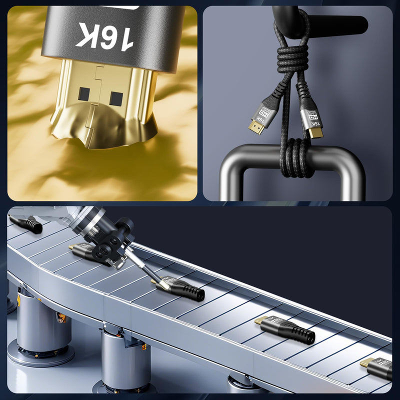 16K 10K 8K HDMI 2.2 Cable 16FT, 96Gbps Ultra High Speed HDMI Braided Cord, Support 16K@60Hz 8K@60Hz 4K@120Hz eARC HDCP 2.2&2.3 HDR10+ Dolby for PS5 PlayStatio5 Xbox Series X Apple TV 4K 5M/16Feet