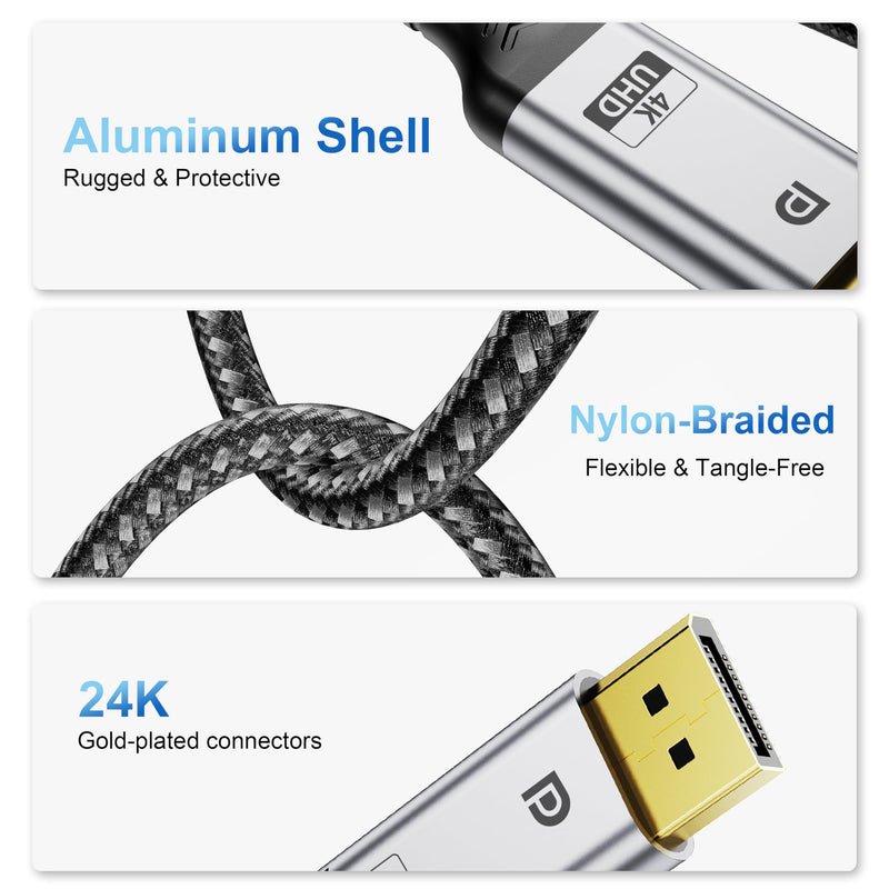 DisplayPort 1.2 Cable 6.6FT, 4K@60Hz, 2K@240Hz/165Hz/144Hz [5 Pack] | DisplayPort Cable 21.6Gbps for HDR HDCP 2.2, FreeSync G-Sync, Braided DP Cable for Gaming Monitor PC Laptop GPU 10