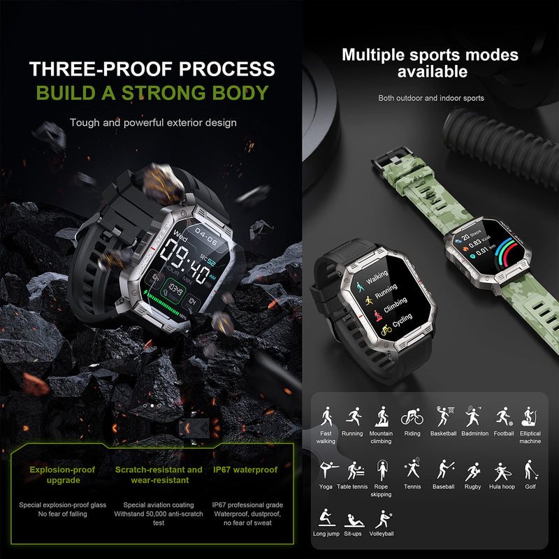 Smart Watch for Men, Bluetooth (Answer/Make Call) Fitness Tracker Tactical Military Waterproof Smartwatch for Android Phones iPhone Outdoor Sports Digital Watches Heart Rate Blood Pressure Monitor