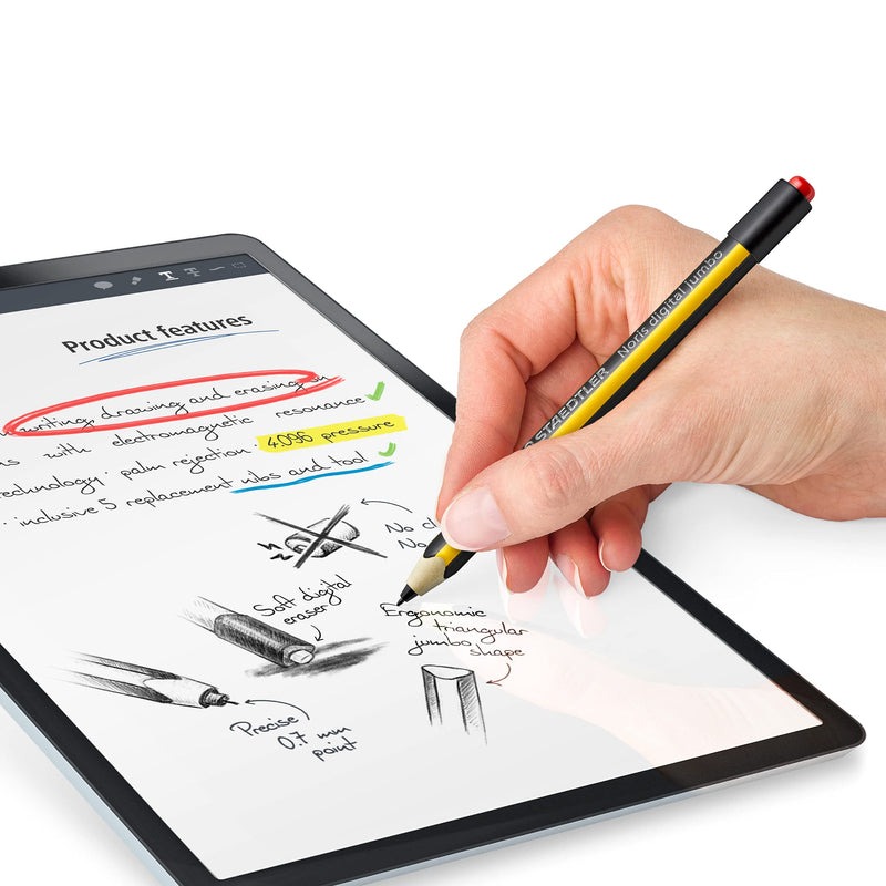 STAEDTLER Noris jumbo 180J 22. EMR Stylus with soft eraser. For writing, drawing and erasing on EMR displays, yellow-black (check compatibility)