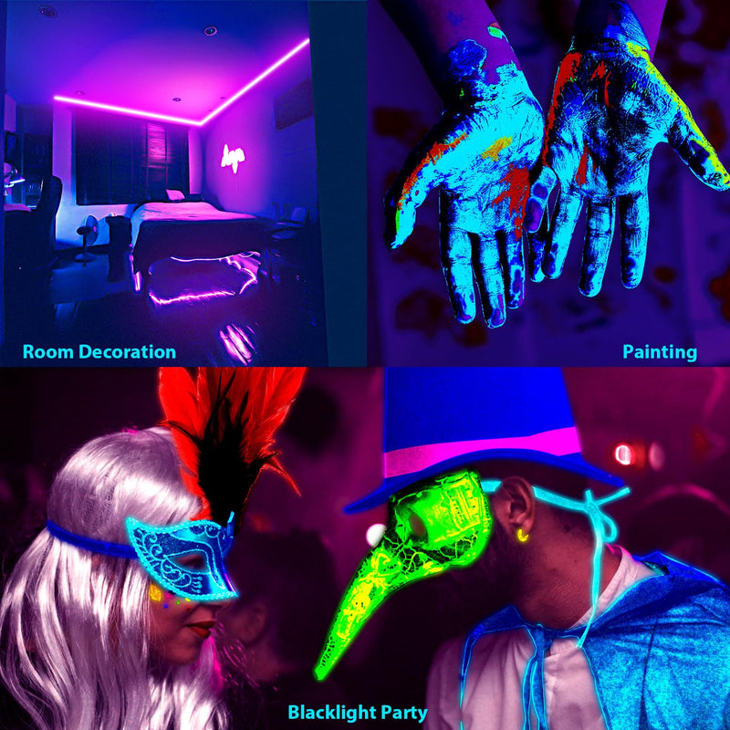 100FT Black Light LED Strip App Control With Remote, Smart Purple Neon Blacklight Adhesive for Glow Party, UV Light for Halloween Decor, Bedroom, Tapestry, Poster 100FT