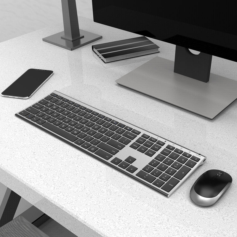 Wireless Keyboard and Mouse, Vssoplor 2.4GHz Rechargeable Compact Quiet Full-Size Keyboard and Mouse Combo with Nano USB Receiver for Windows, Laptop, PC, Notebook-Dark Gray Dark Gray