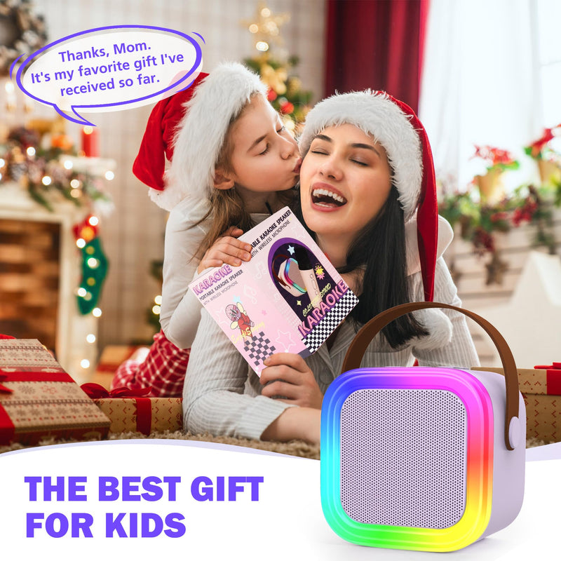 Mini Karaoke Machine for Kids Adults, Portable Bluetooth Speaker with 2 Wireless Microphones,Toys Birthday Gifts for Girls Ages 4, 5, 6, 7, 8,9,10,11,12+ Family Home Party (Purple) Purple 2 Mics