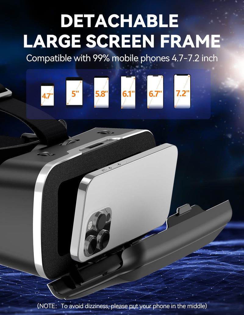 TECKNET VR Headset for Phone with Bluetooth Controller, 4.7-7.2" VR Headsets with HD 110°FOV Anti-Blue Light Lenses & Adjustable Gears, 3D VR Headset for Kids Compatible iPhone Samsung Android Black