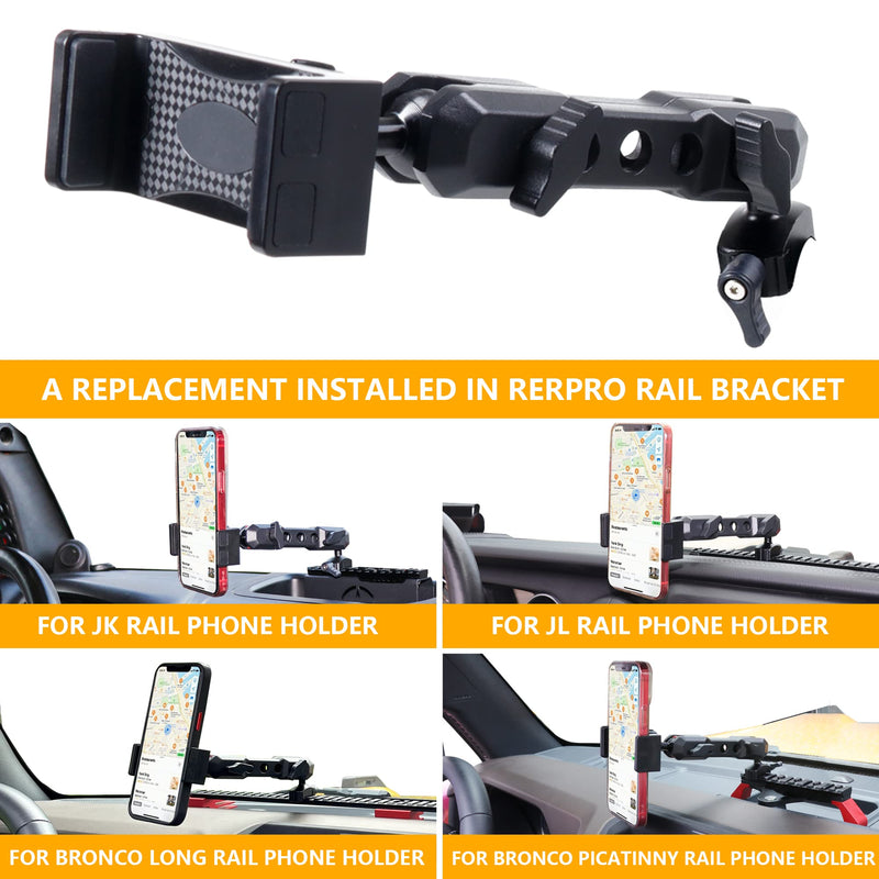 Dash Mount Phone Holder Compatible with 2012-2023 Jeep Wrangler JK JL Gladiator JT 2021 2022 2023 2024 2025 New Ford Bronco 2/4 Door, ONLY Phone Part Which Mounts on All Picatinny Rail JL Phone Holder Only