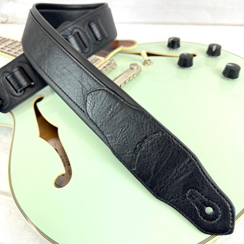 [AUSTRALIA] - Walker & Williams G-105 Black on Black 2' Wide Guitar Strap with Padded Glove Leather Back For Acoustic, Electric, And Bass Guitars 